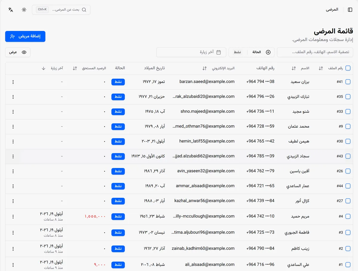 Kakile's patient list in العربية