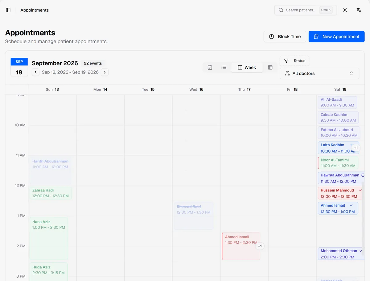 Kakile's weekly appointment calendar with each dentist's bookings